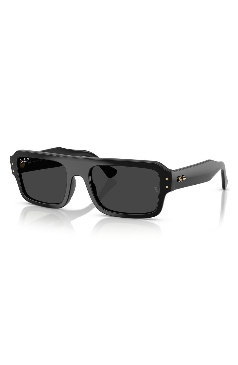 Ray-Ban 53mm Flacko Polarized Rectangle Sunglasses, Alternate, color, Black / Polar Black
