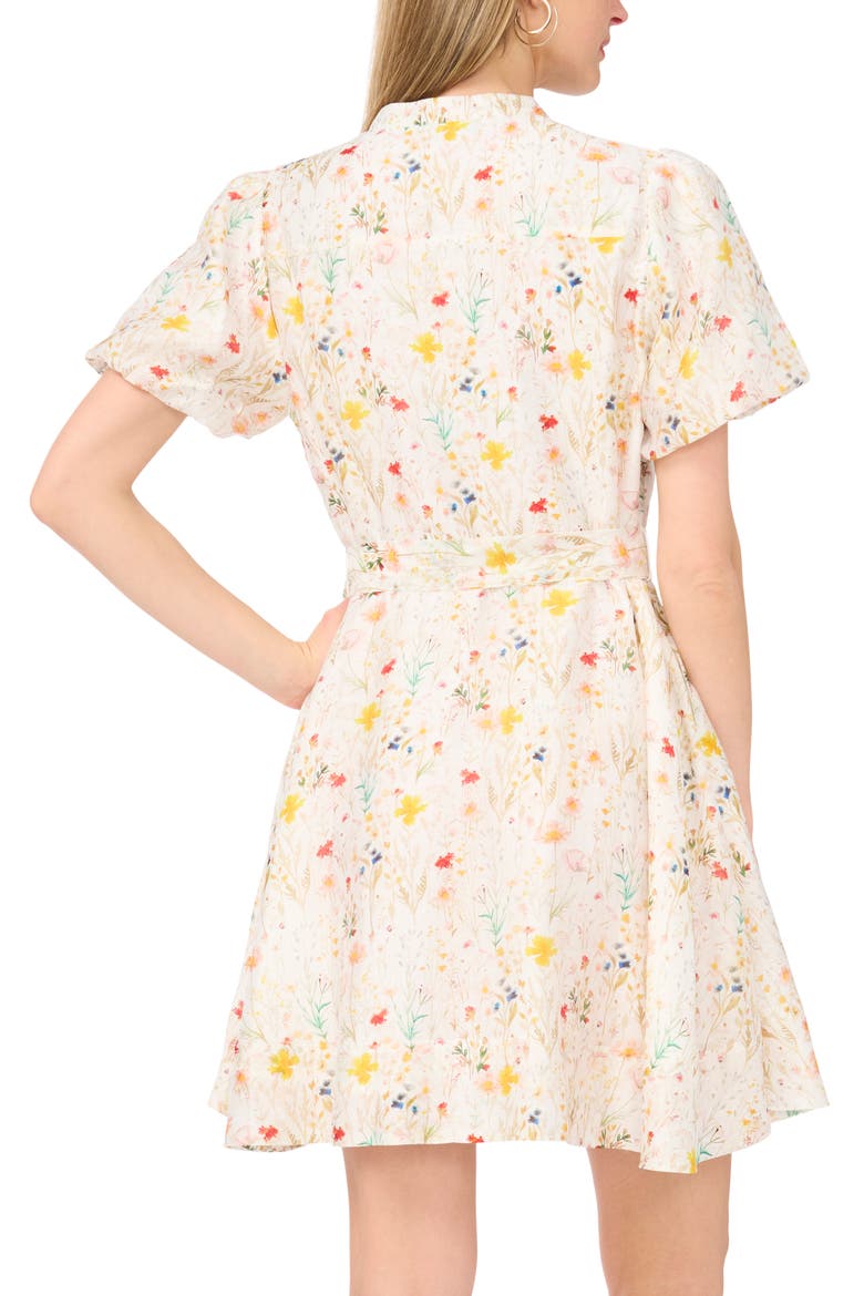 Floral Puff Sleeve A-Line Dress, Alternate, color, ULTRA WHITE