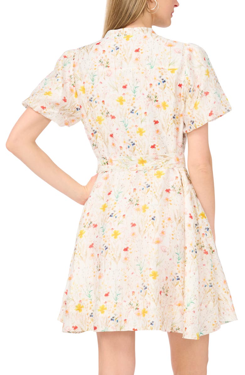 Vince Camuto Floral Puff Sleeve A-Line Dress, Alternate, color, Ultra White