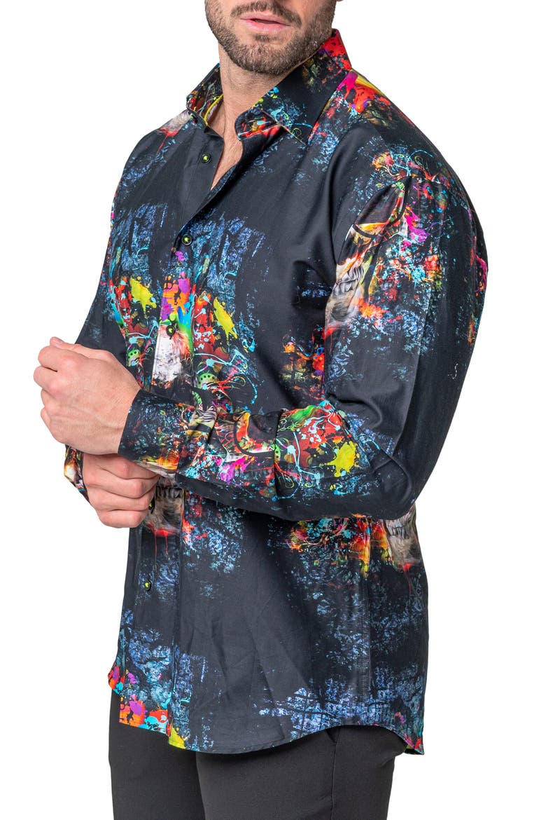 Fibonacci Skull Regular Fit Cotton Blend Button-Up Shirt, Alternate, color, BLUE