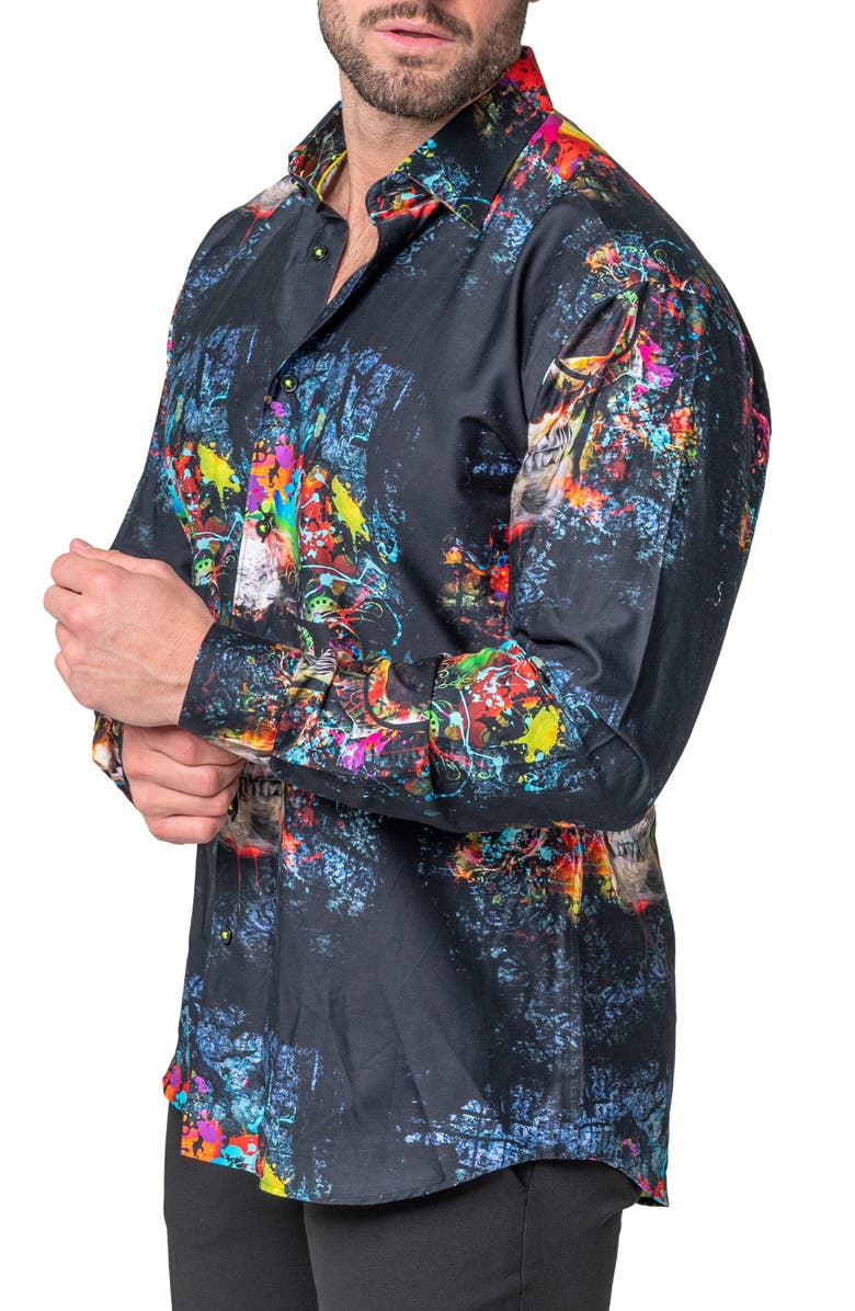 Maceoo Fibonacci Skull Regular Fit Cotton Blend Button-Up Shirt, Alternate, color, Blue