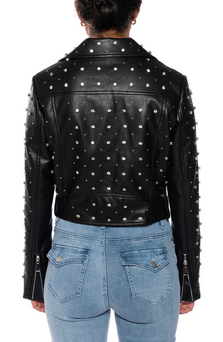 AZALEA WANG Rhinestone Faux Leather Moto Jacket, Alternate, color,