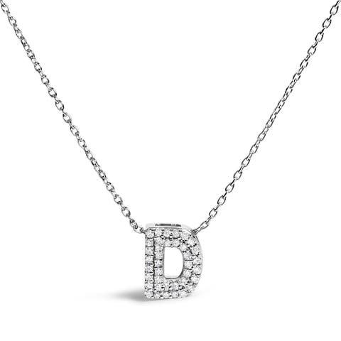 10K Gold Diamond Accent "A-Z" Initial Bubble Pendant Necklace