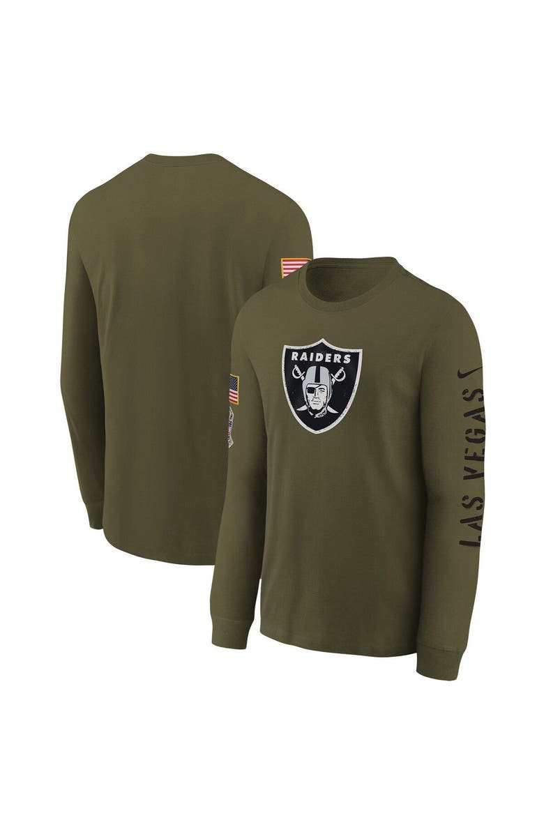 Nike Youth Nike Olive Las Vegas Raiders 2022 Salute To Service Team Logo Long Sleeve T-Shirt, Main, color, 