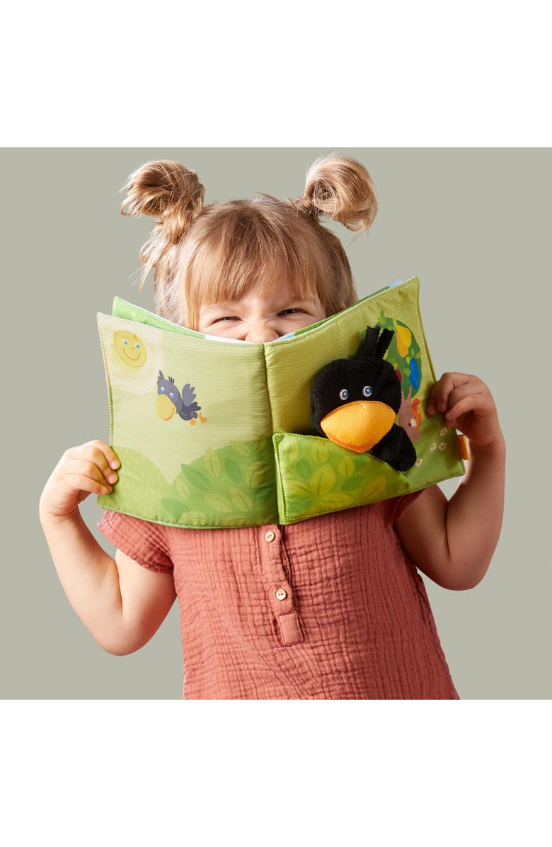 HABA Baby Soft Book and Interactive Busy Book for Babies 6-12 Months, Orchard Theme with Raven Finger Puppet and Fruit Basket, Alternate, color, 