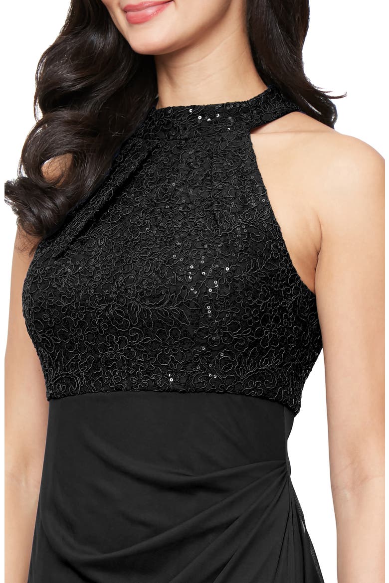 Lace & Sequin Sleeveless Gown, Alternate, color, BLACK