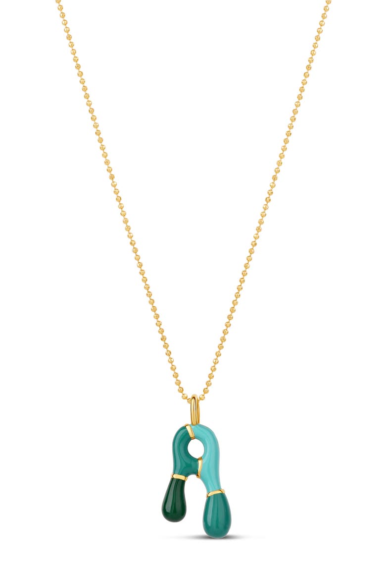 Enamel Initial Retro Necklace, Main, color, GREEN