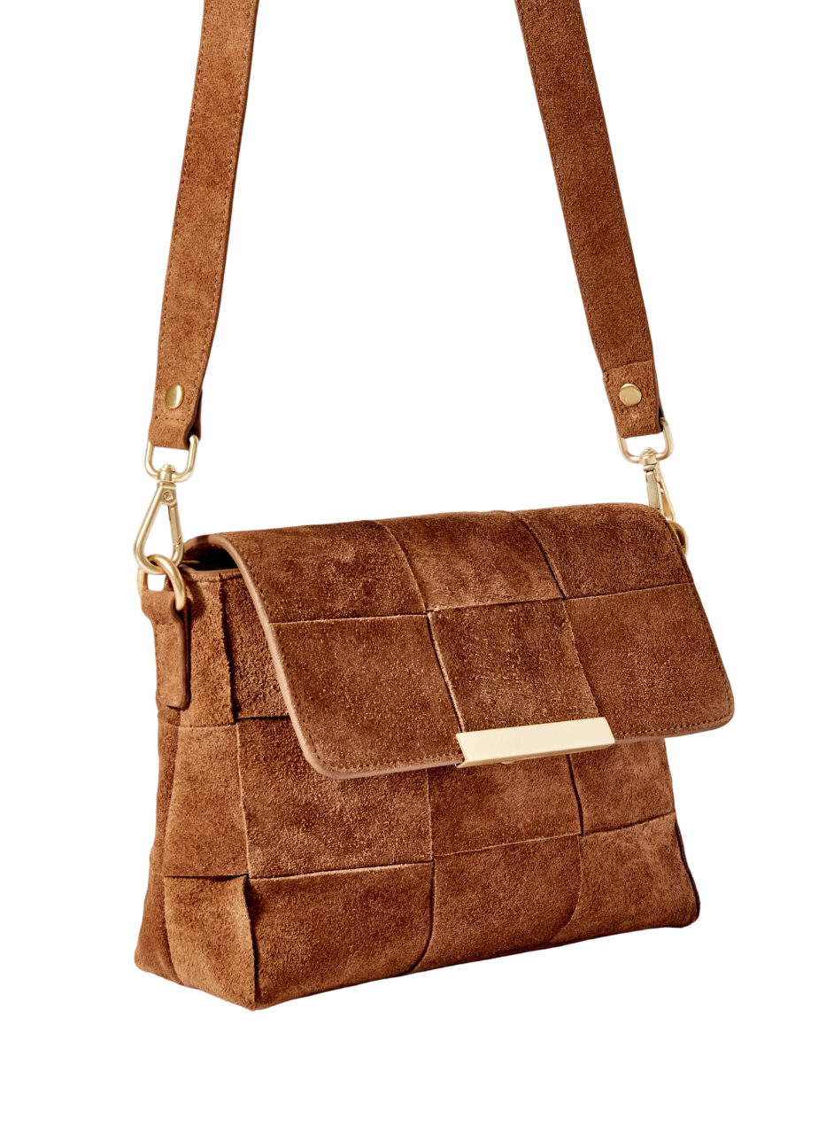 MINT VELVET Lara Tan Suede Woven Crossbody Bag, Alternate, color, Tan