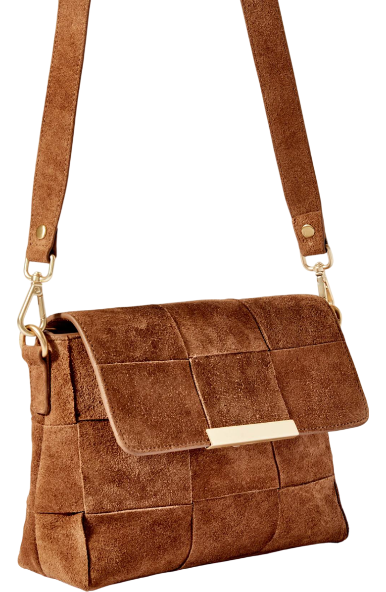 MINT VELVET Lara Tan Suede Woven Crossbody Bag, Alternate, color, Tan