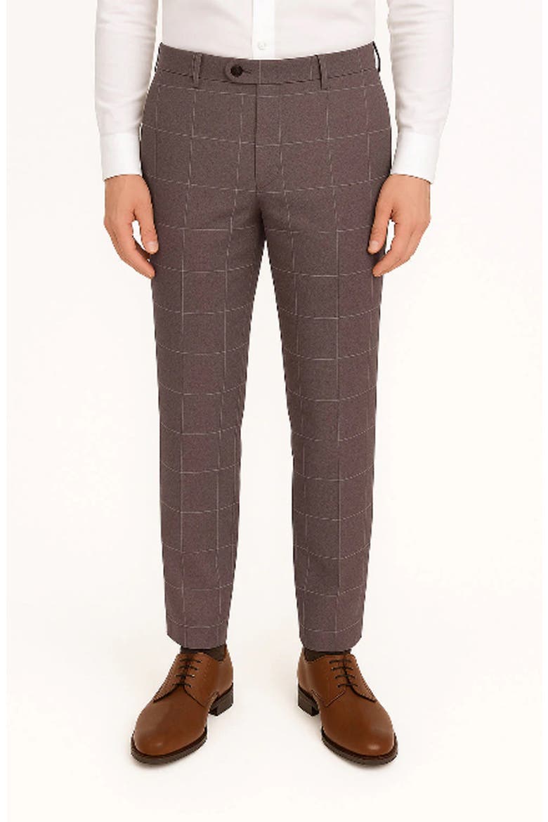 Lightweight Windowpane Check Flat Front Mesh Weave Wool Dress Pants, Main, color, TAUPE