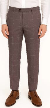 Berle Lightweight Windowpane Check Flat Front Mesh Weave Wool Dress Pants