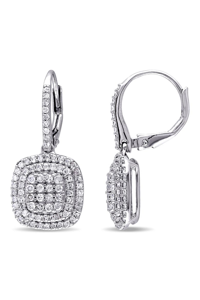 Diamond Double Halo Drop Earrings - 0.97ct., Main, color, WHITE
