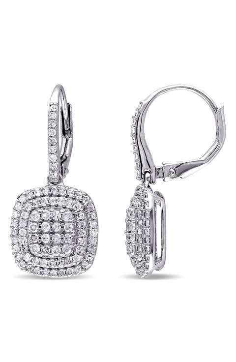 Diamond Double Halo Drop Earrings - 0.97ct.
