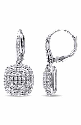 Diamond Double Halo Drop Earrings - 0.97ct.