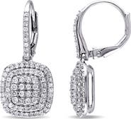 DELMAR Diamond Double Halo Drop Earrings - 0.97ct.