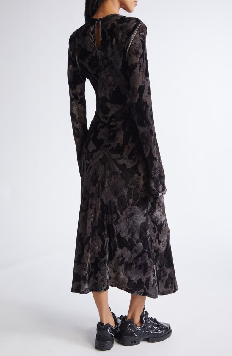 Collina Strada Yuri Leopard Floral Long Sleeve Crepe Dress, Alternate, color, Black Watercolor Roses