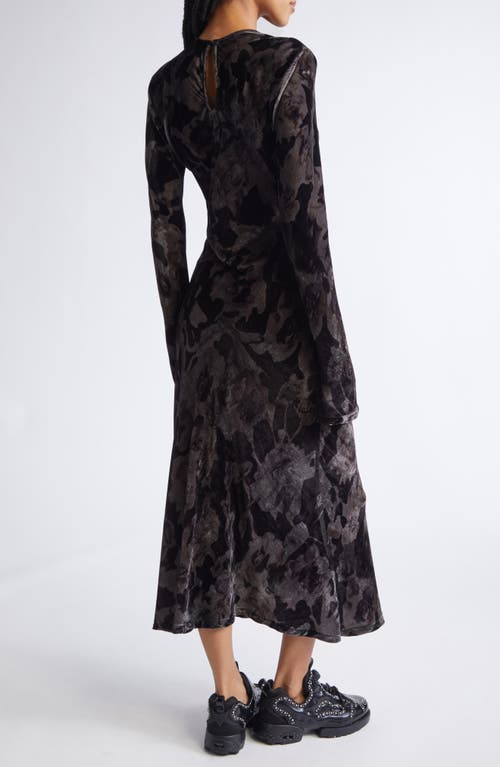 Collina Strada Yuri Leopard Floral Long Sleeve Crepe Dress In Black