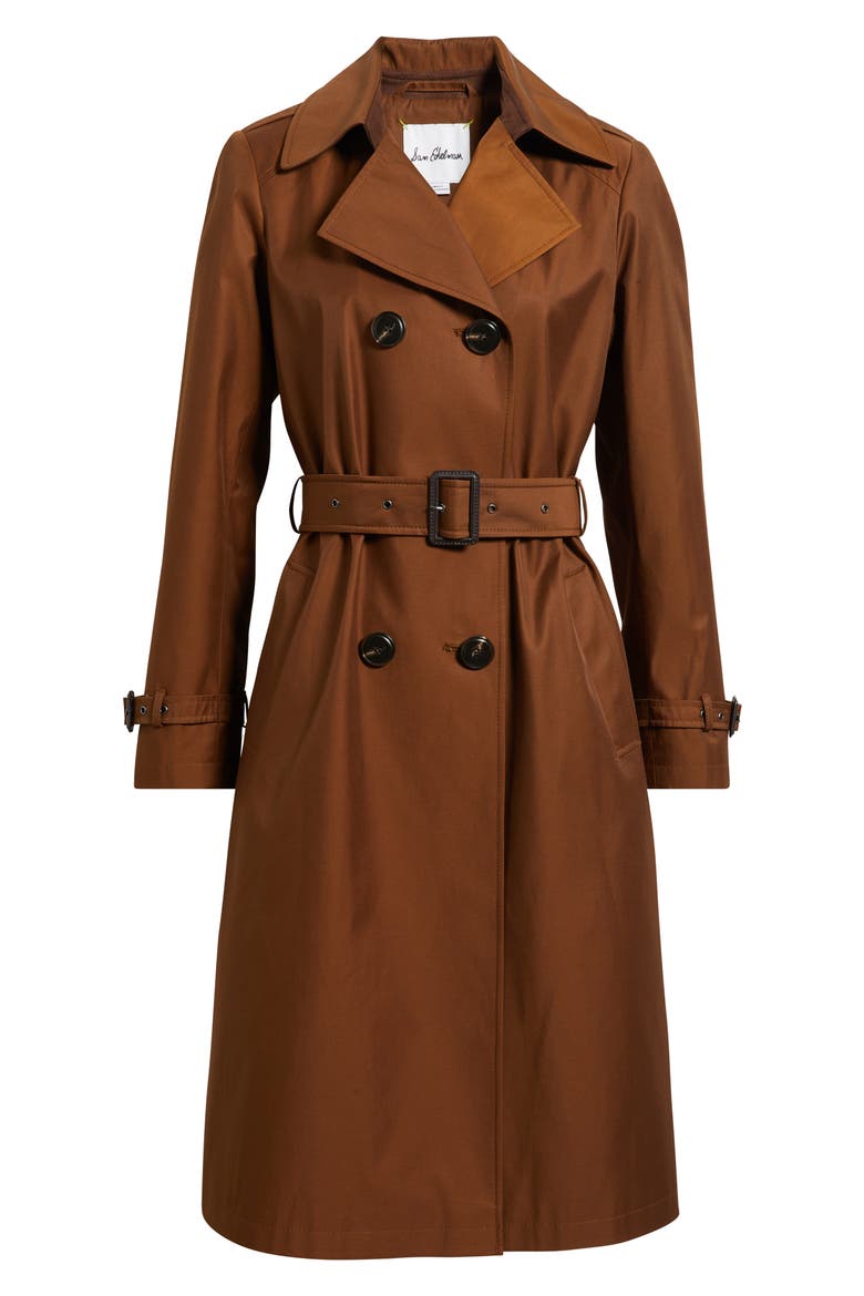 Double Breasted Trench Coat with Faux Suede Detail, Alternate, color, TOFFEE