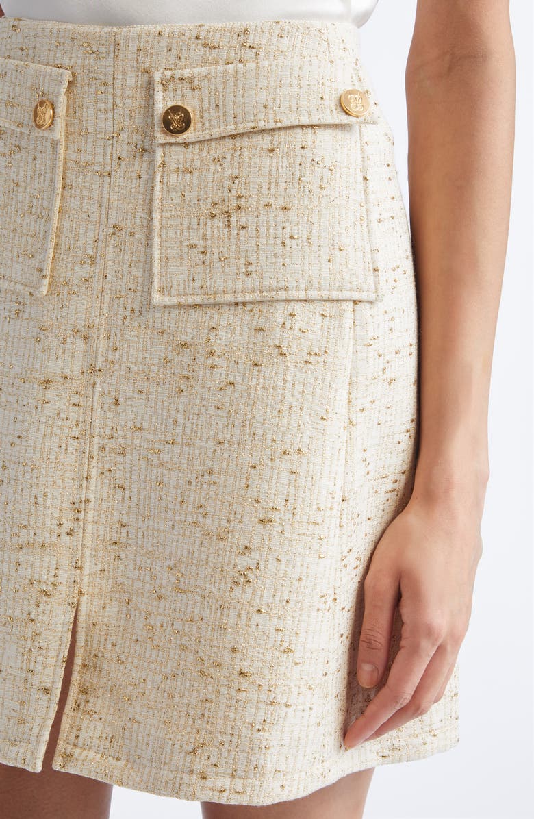 Giambattista Valli Flap Pocket Tweed Skirt, Alternate, color, Ivory/ Yellow