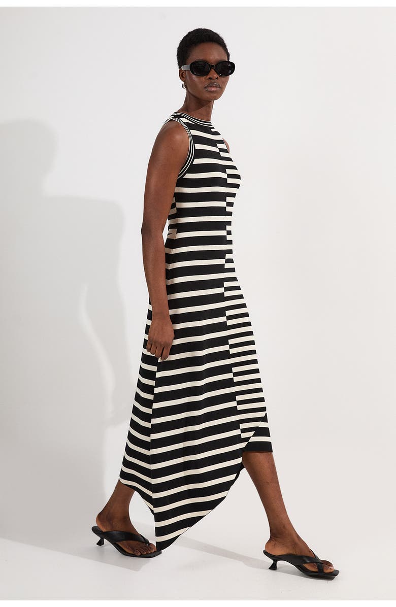 Karen Millen Stripe Sleeveless Knitted Midi Dress, Alternate, color, Mono
