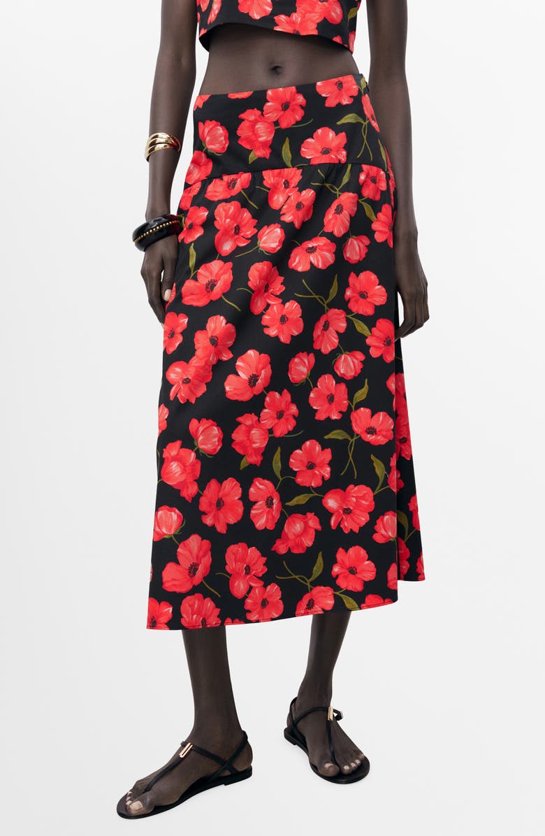 MANGO Ama Floral Midi Skirt, Main, color, Black