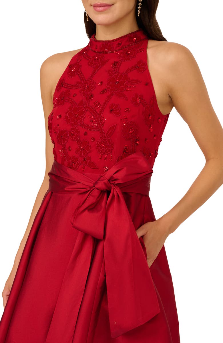 Adrianna Papell Floral Embroidered Beaded Taffeta High-Low Gown, Alternate, color, Red