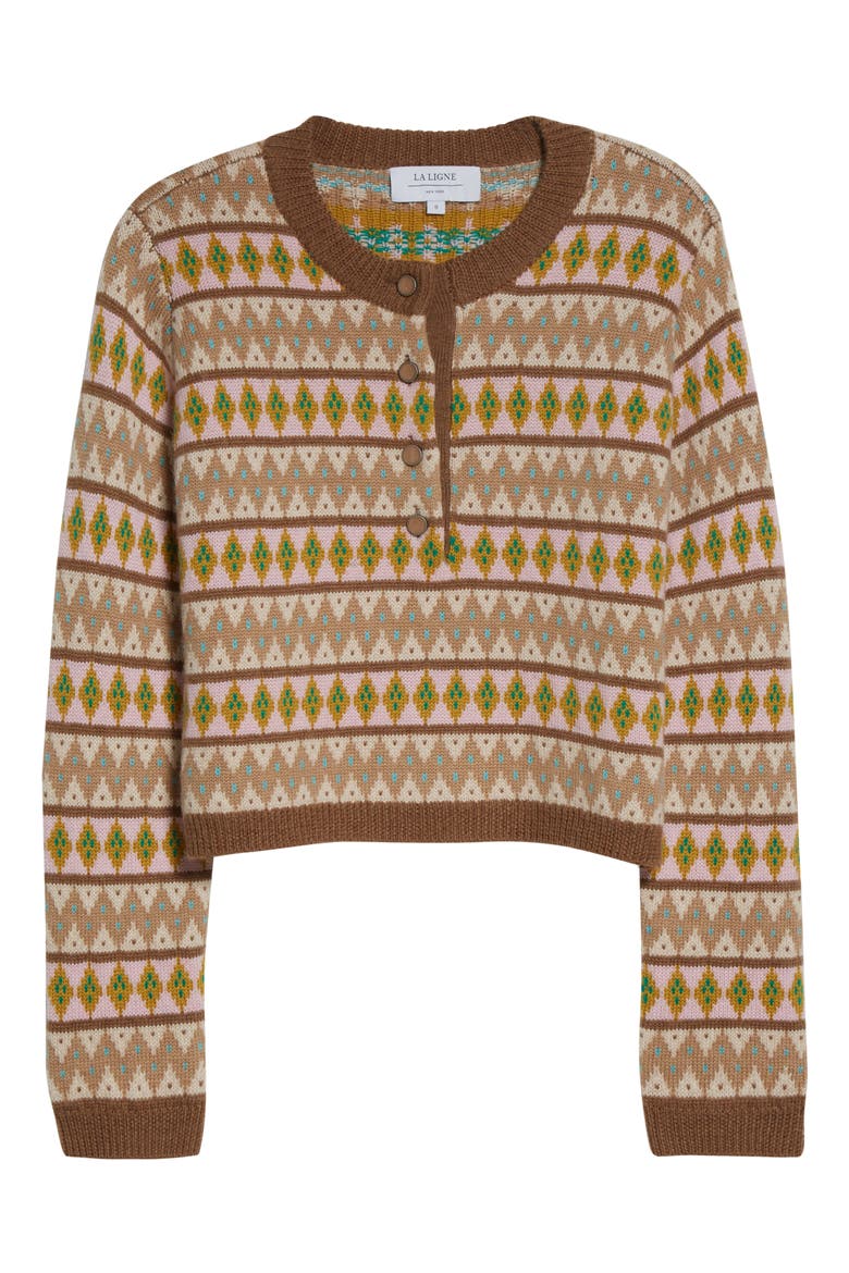 Fair Isle Merino Wool Henley Sweater, Alternate, color, TAN MULTI