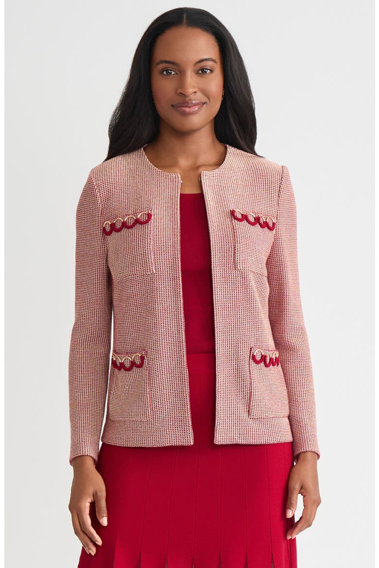 Hertiage Lurex Ring Trim Knit Jacket, Alternate, color, Scarlet Red/Gold