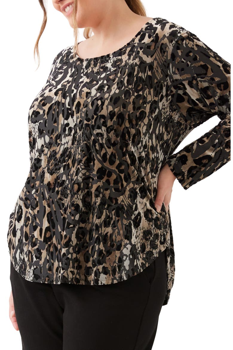 Animal Velvet Burnout Shirttail Top, Alternate, color, TAUPE/ BLACK