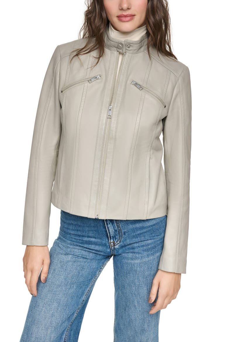 Tilda Leather Racer Jacket, Alternate, color, STONE