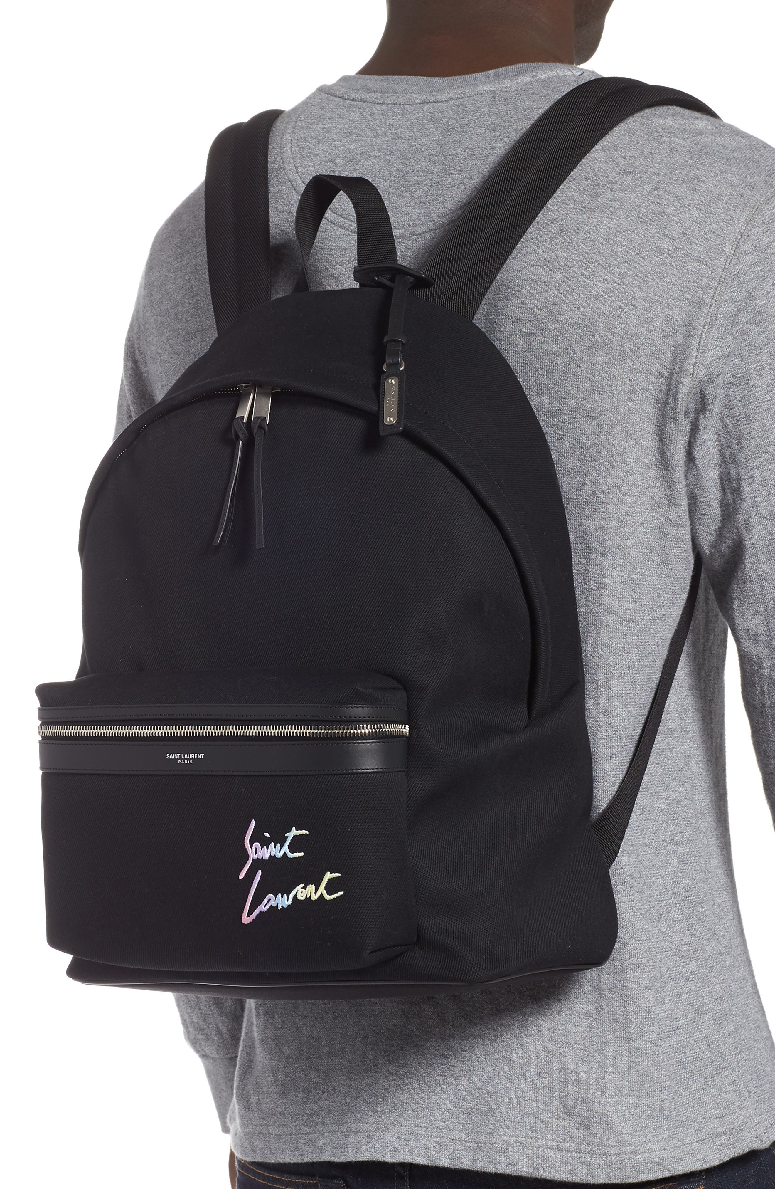 Saint Laurent City Canvas Backpack, Alternate, color, 