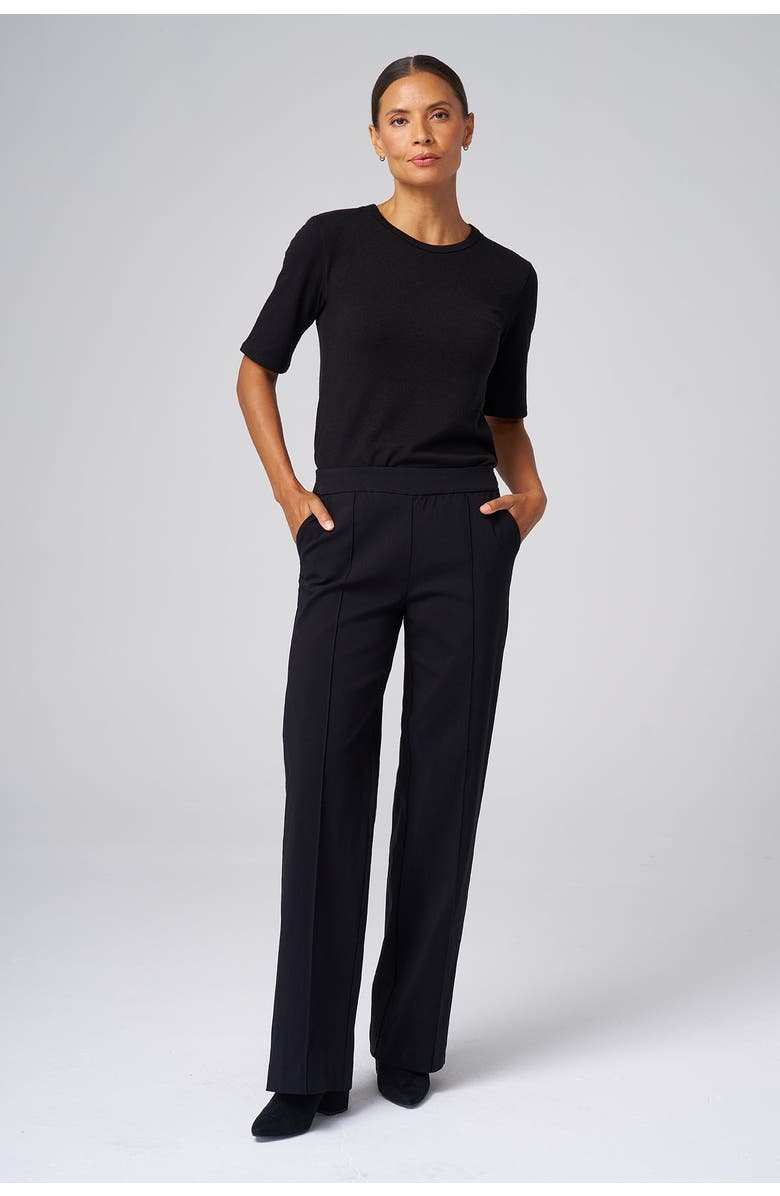 Franne Golde Structured Knit Elbow Sleeve Tee, Alternate, color, Black