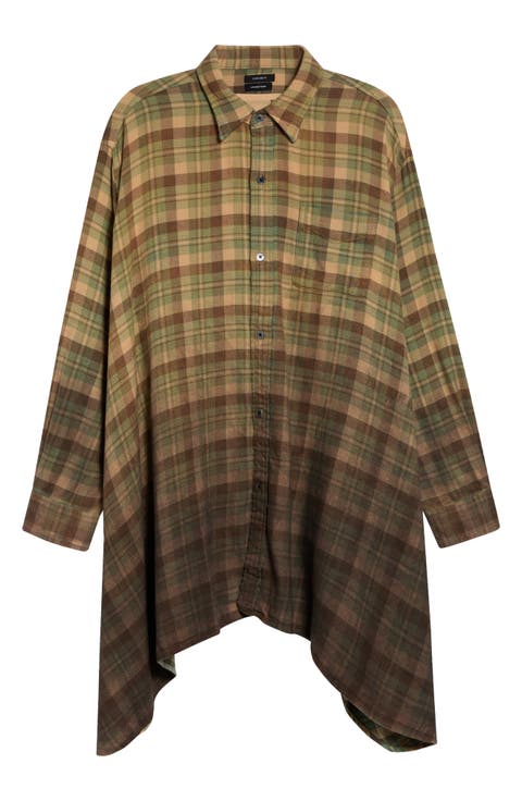 Draped Front Ombre Plaid Shirt