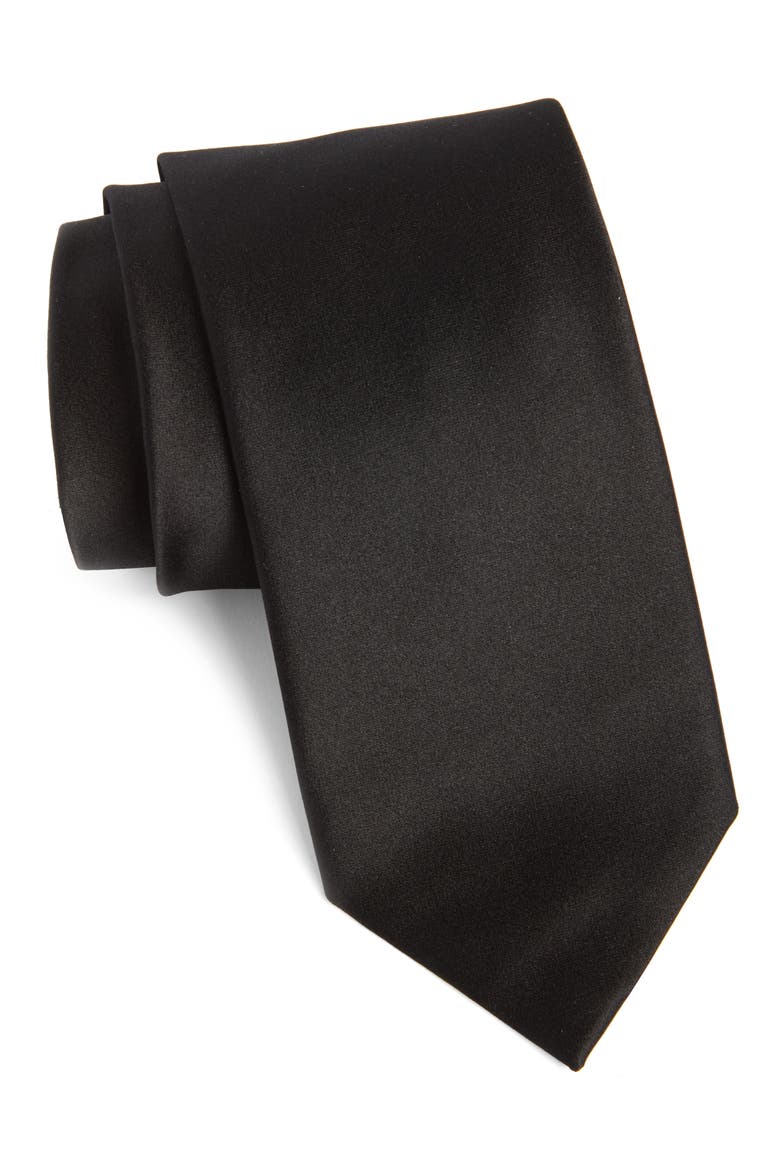 Solid Silk Tie, Main, color, BLACK