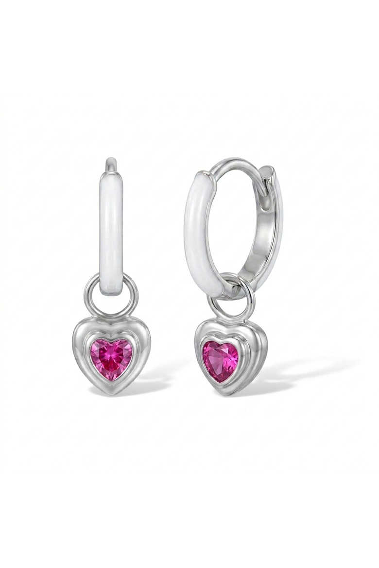 Enamel Dangle Heart Hoop Earrings, Main, color, White