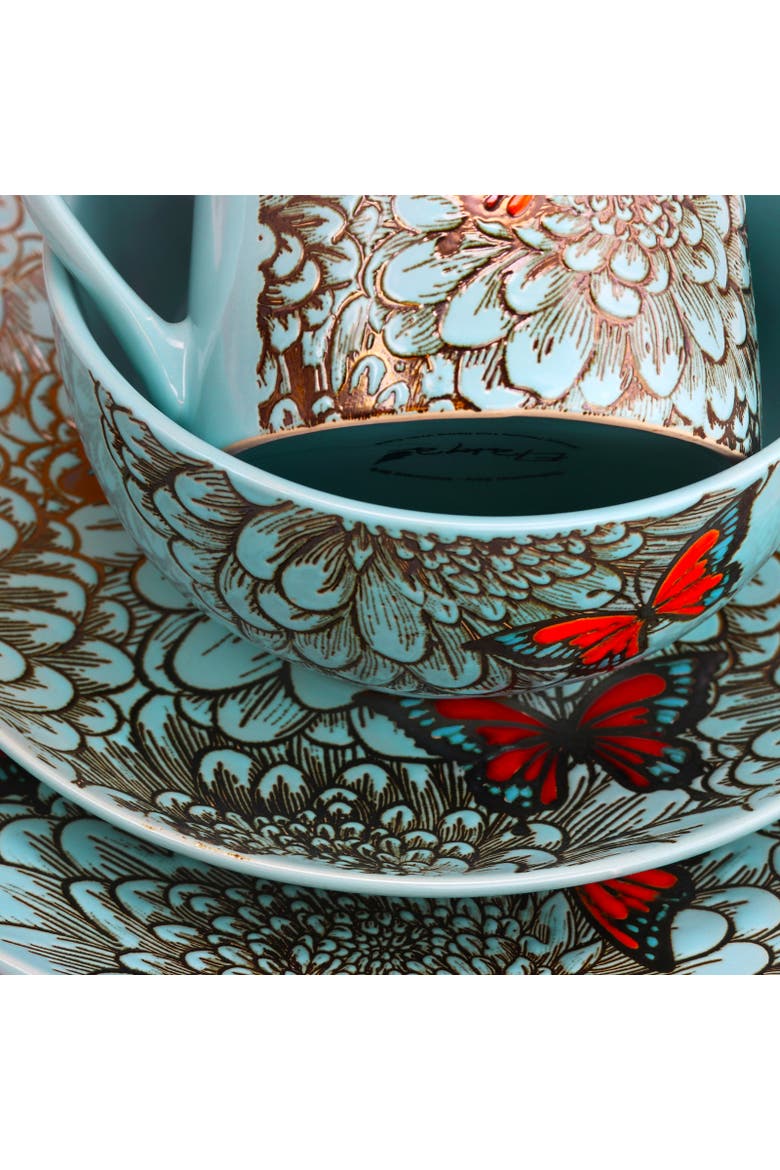 Butterfly Garden 16 Piece Stoneware Dinnerware Set, Alternate, color, Blue