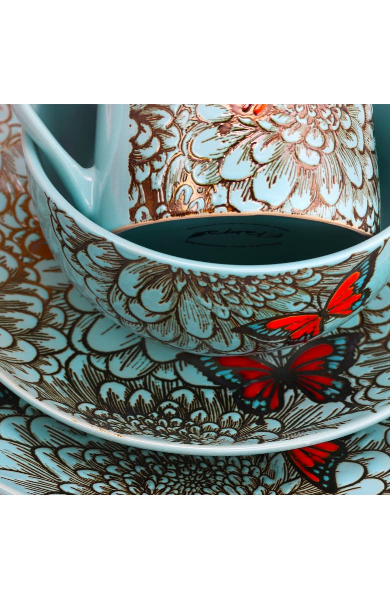 Elama Butterfly Garden 16 Piece Stoneware Dinnerware Set, Alternate, color, Blue