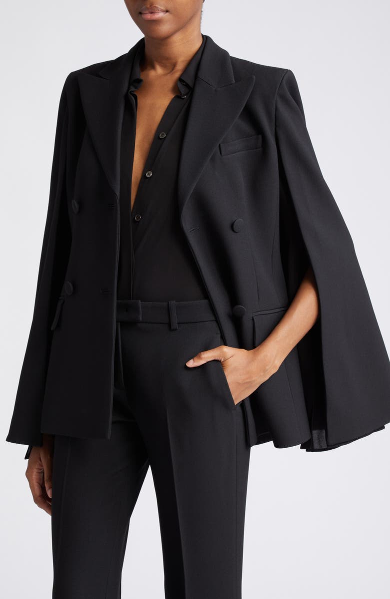 Michael Kors Collection Double Breasted Crepe Sablé Cape Blazer, Alternate, color, 