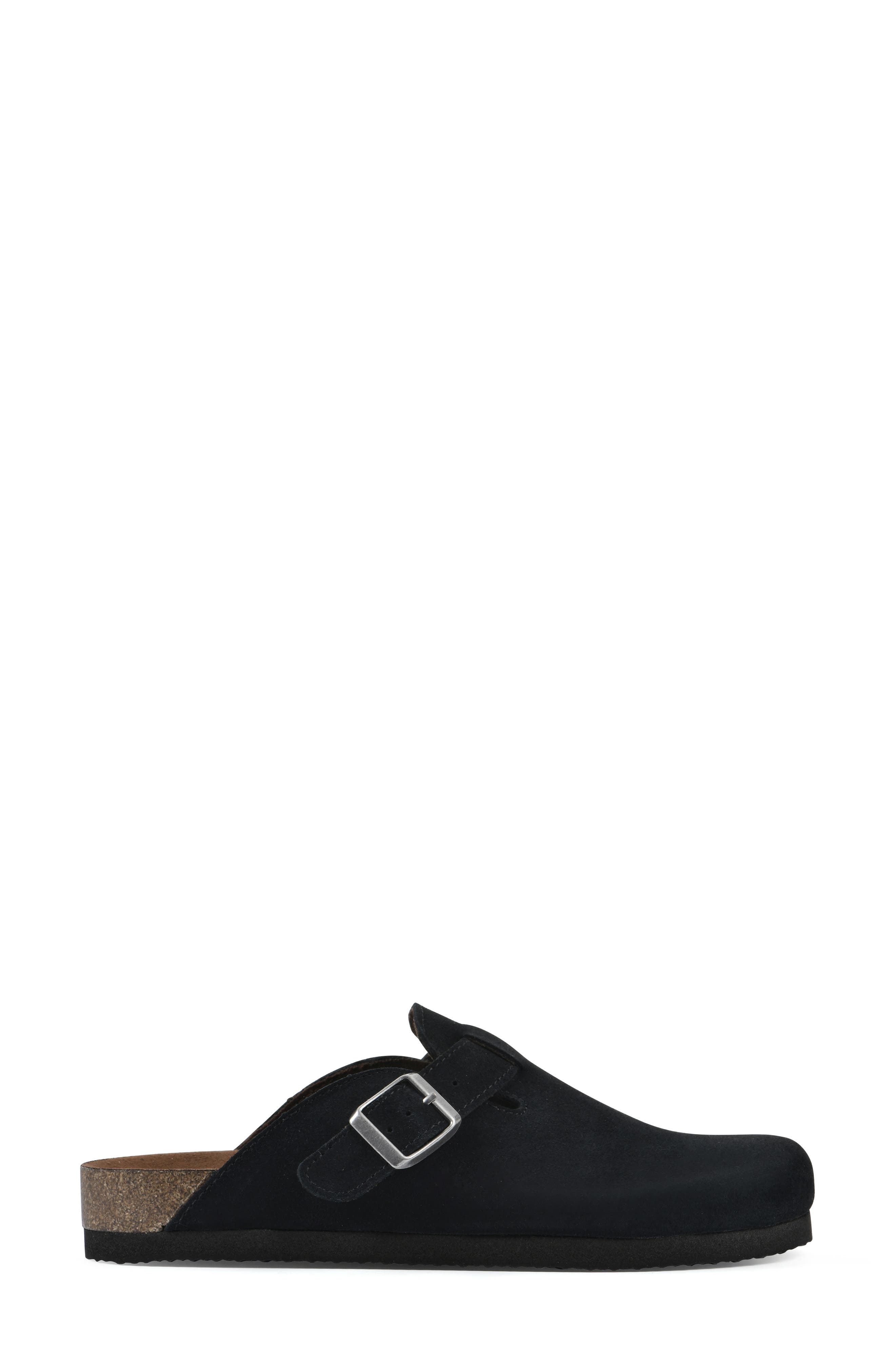 Bari Faux Shearling Footbed Suede Mule, Alternate, color, BLACK/ SUEDE