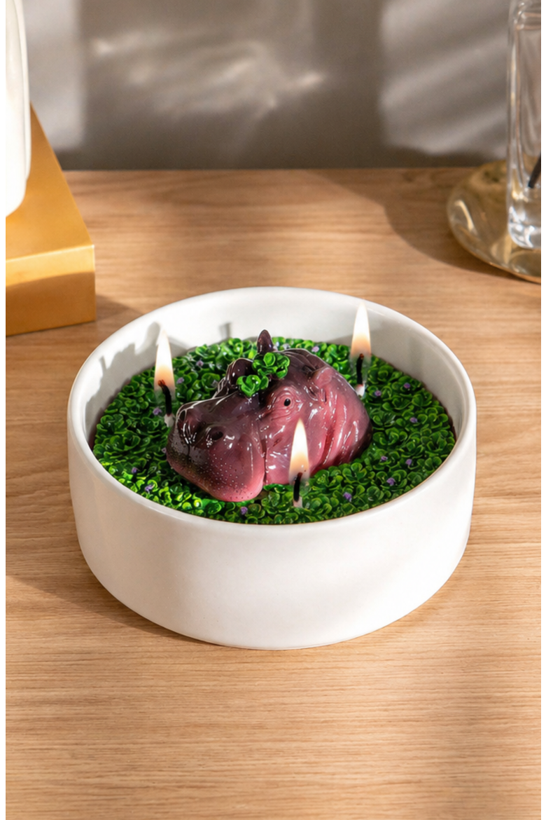 Hippo Candle Bowl, Alternate, color, Brown / Purple / Green