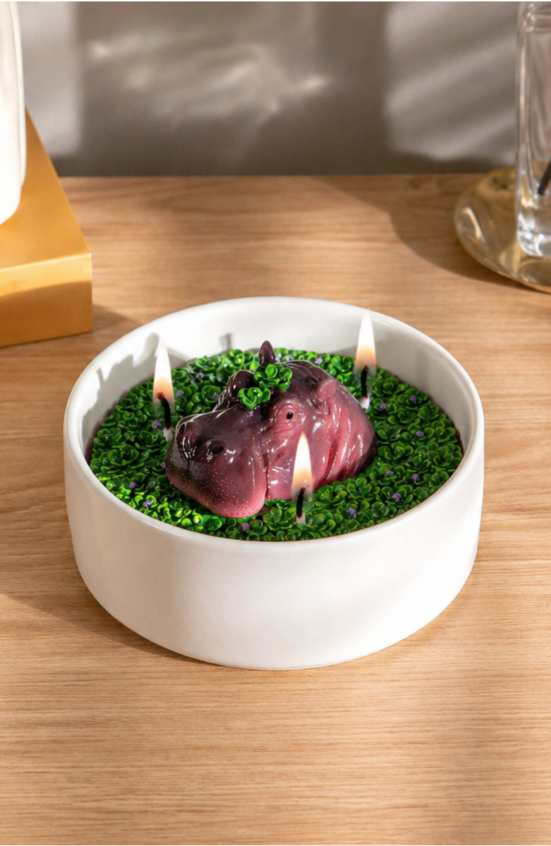 Southlake gifts Hippo Candle Bowl, Alternate, color, Brown / Purple / Green