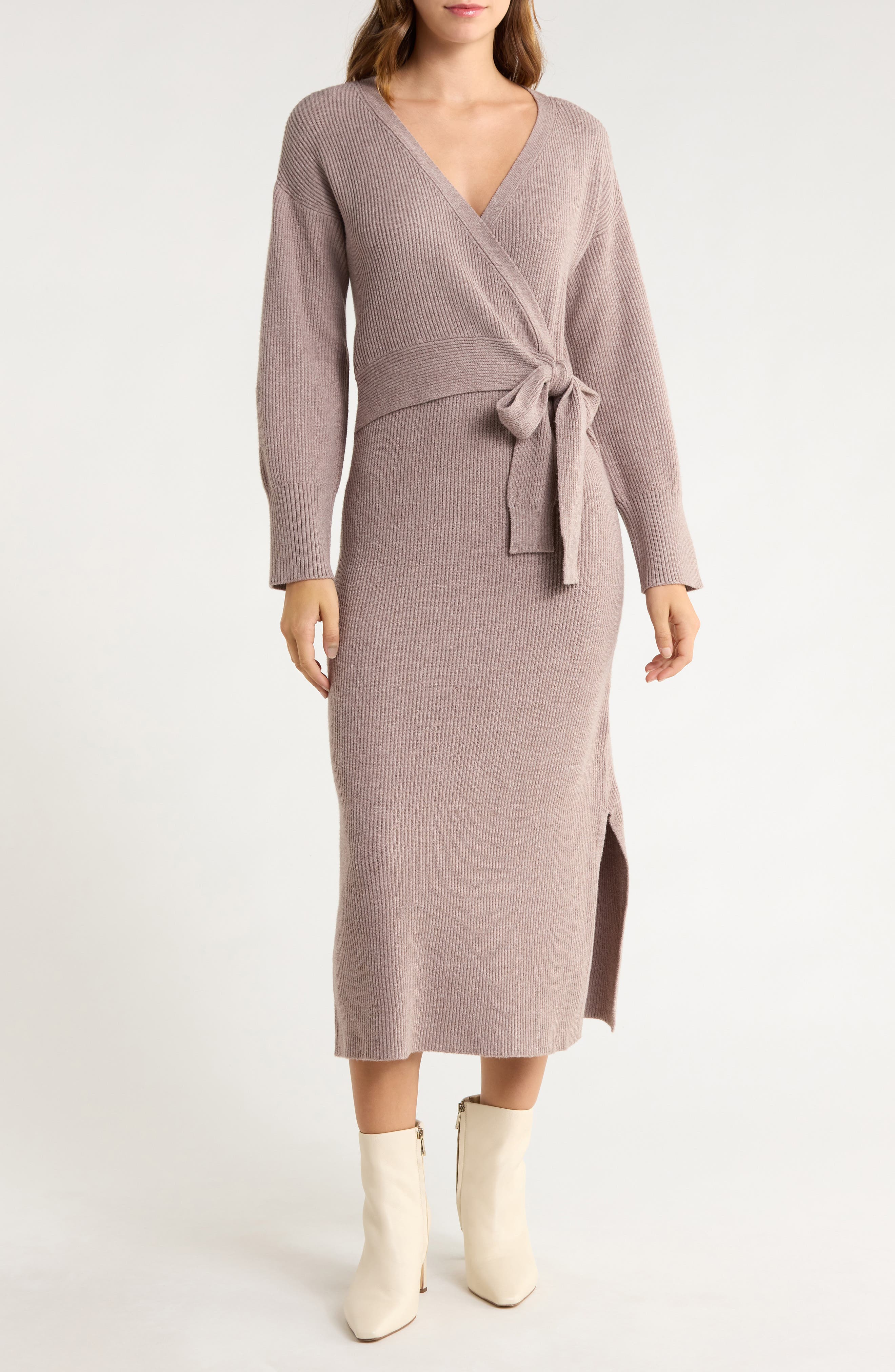 WAYF Long Sleeve Wrap Sweater Dress