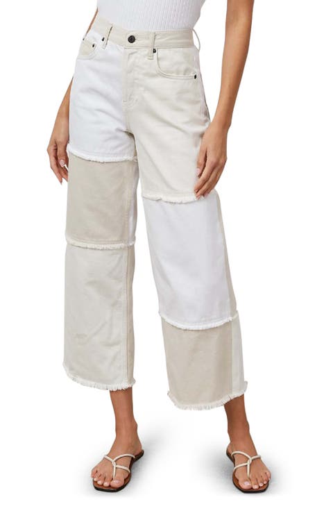 The Getty High Waist Wide Leg Crop Jeans (Ecru Patchwork)