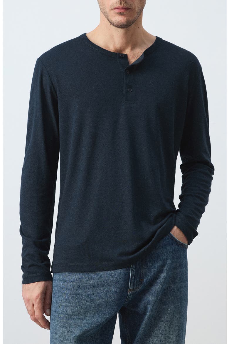 Linen Blend Henley, Main, color, NAVY