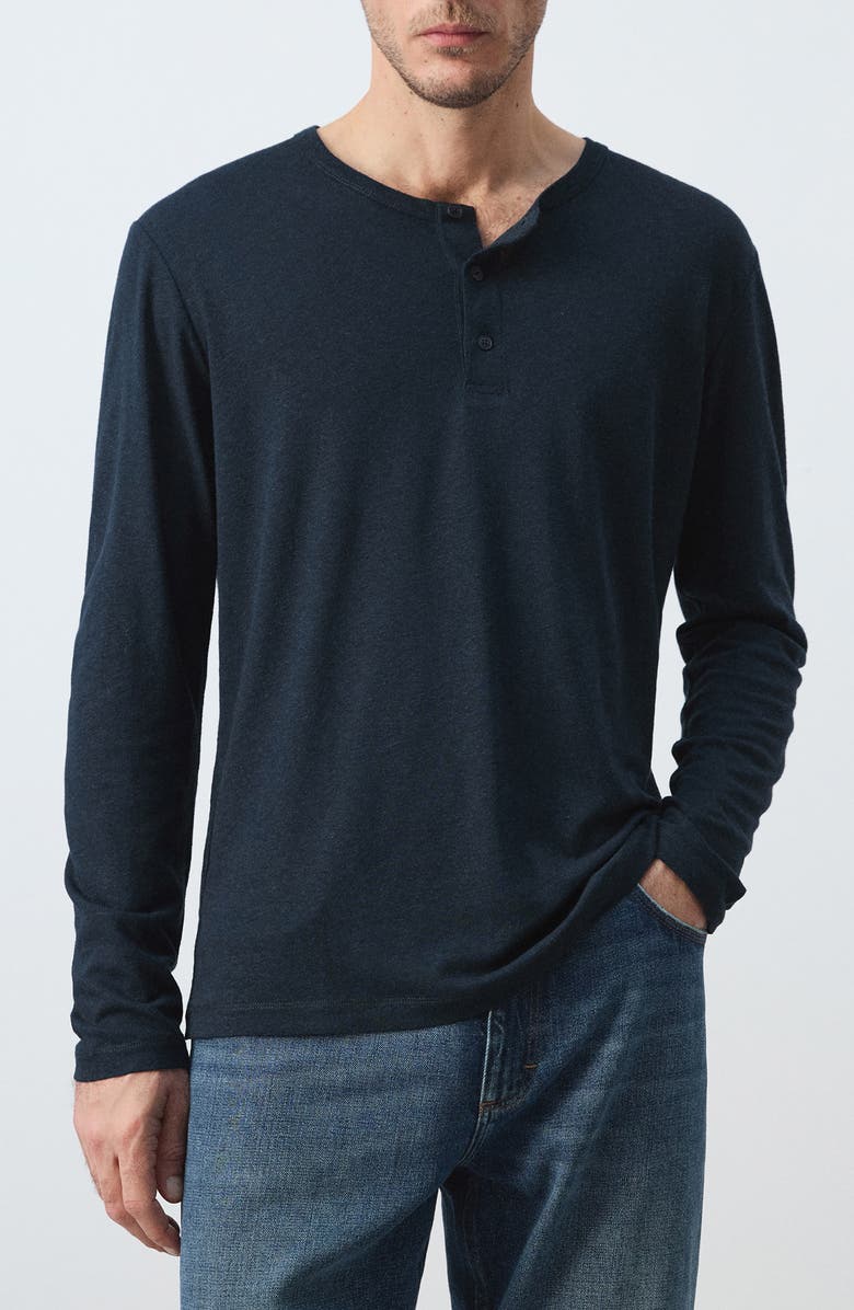 MANGO Linen Blend Henley, Main, color, Navy