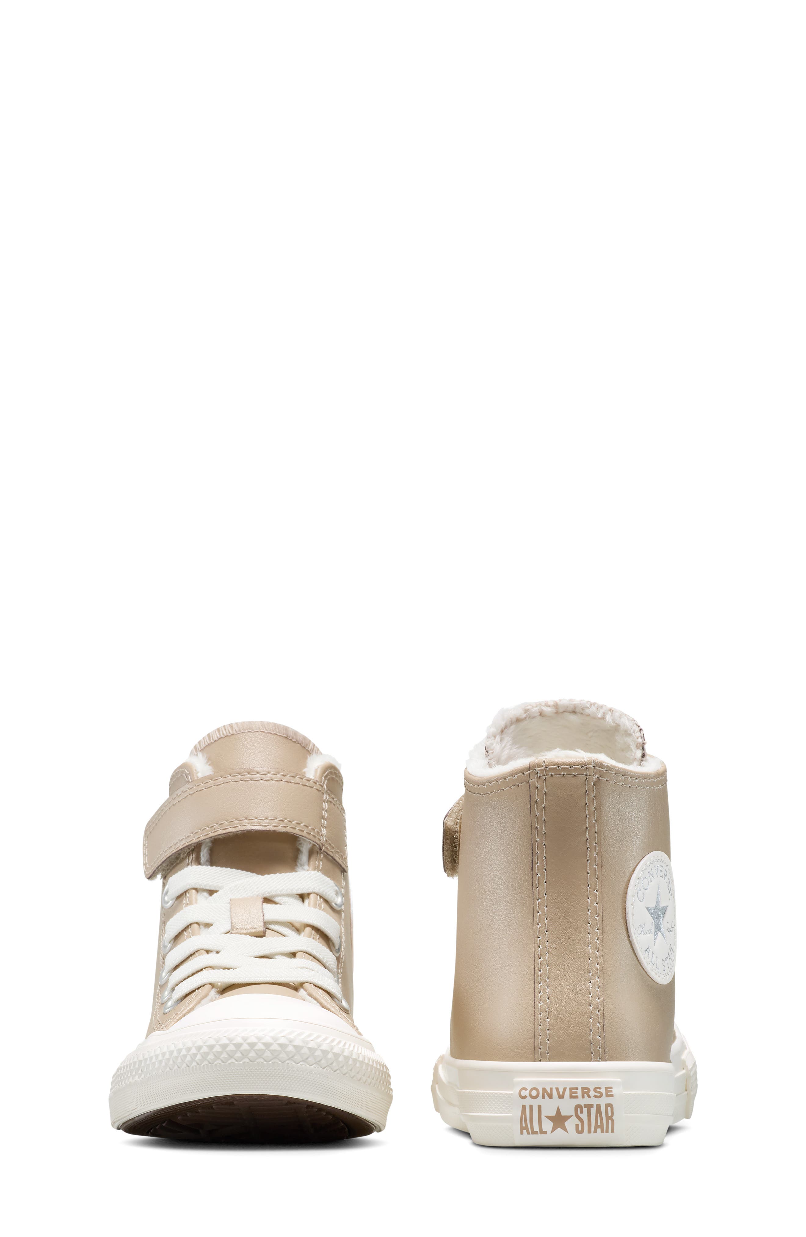 Converse Kids' Chuck Taylor All Star Easy On Fleece Lined Leather High Top Sneaker, Alternate, color, Vintage Cargo/ Egret/ Egret