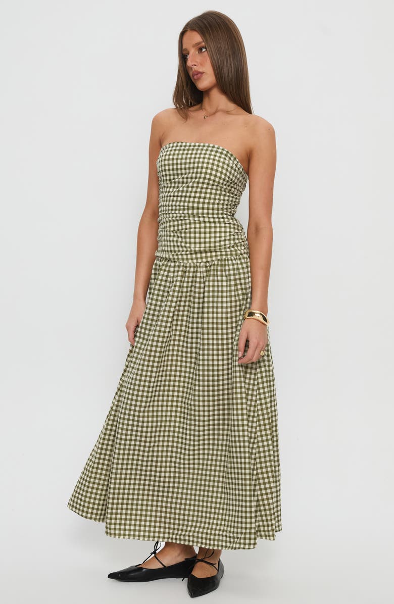 Princess Polly Frankey Strapless Gingham Drop Waist Maxi Dress, Alternate, color, Green Check