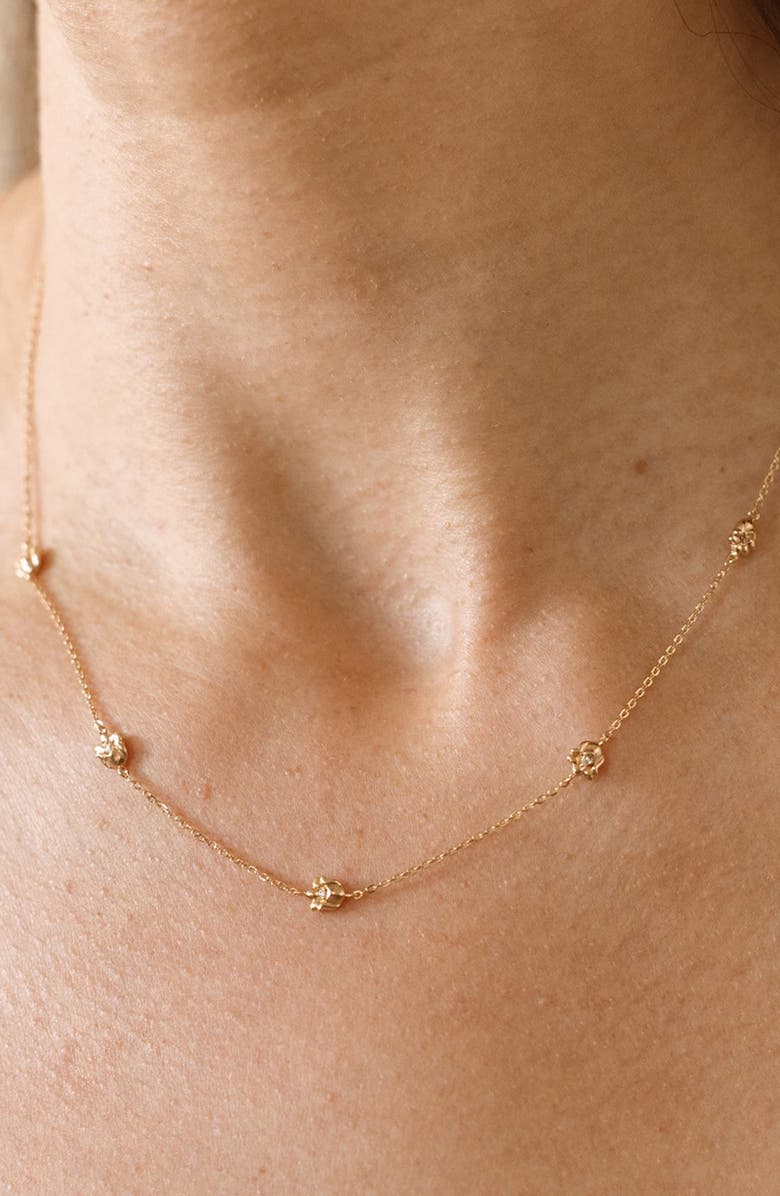 MADE BY MARY Cubic Zirconia Birthstone Flower Station Necklace, Alternate, color, Gold May