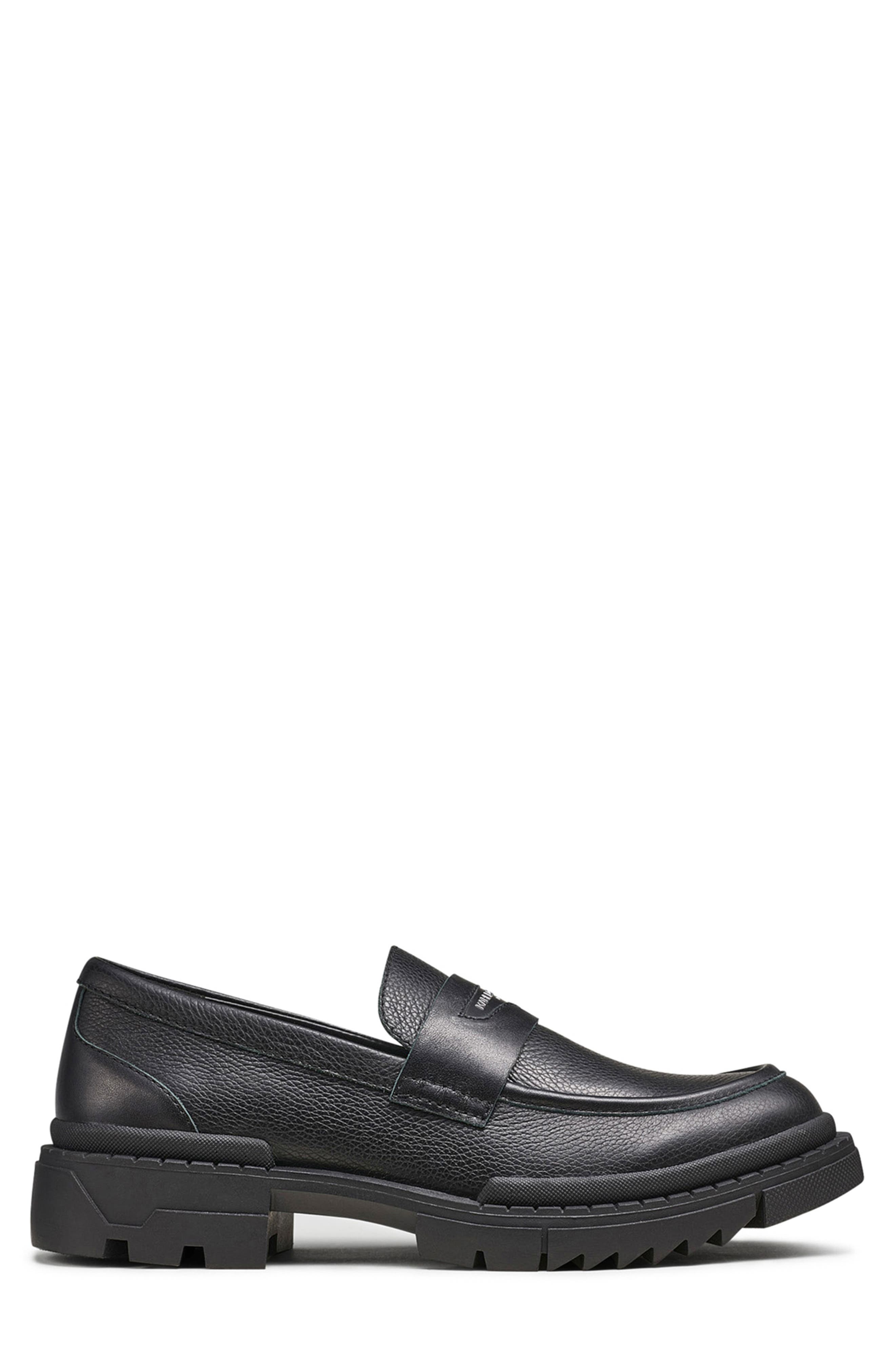 KARL LAGERFELD PARIS Leather Lug Sole Penny Loafer, Alternate, color, Black