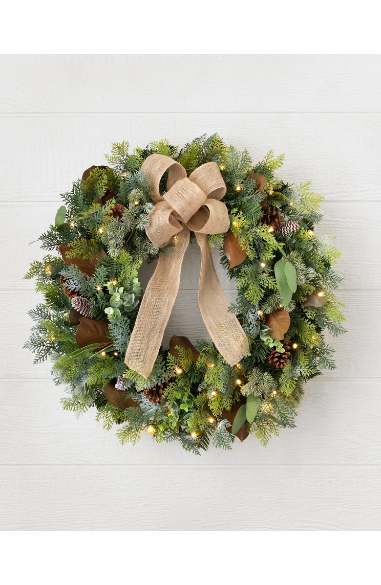 Balsam Hill Cedar Lodge Artificial LED Light Outdoor Wreath, Alternate, color, 